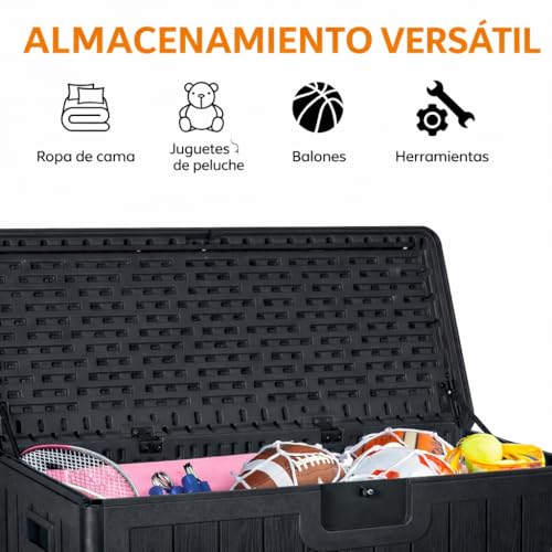 Detalle de Baúl exterior de resina impermeable 410L de T-LOVENDO.ES: arcón multiusos para jardín