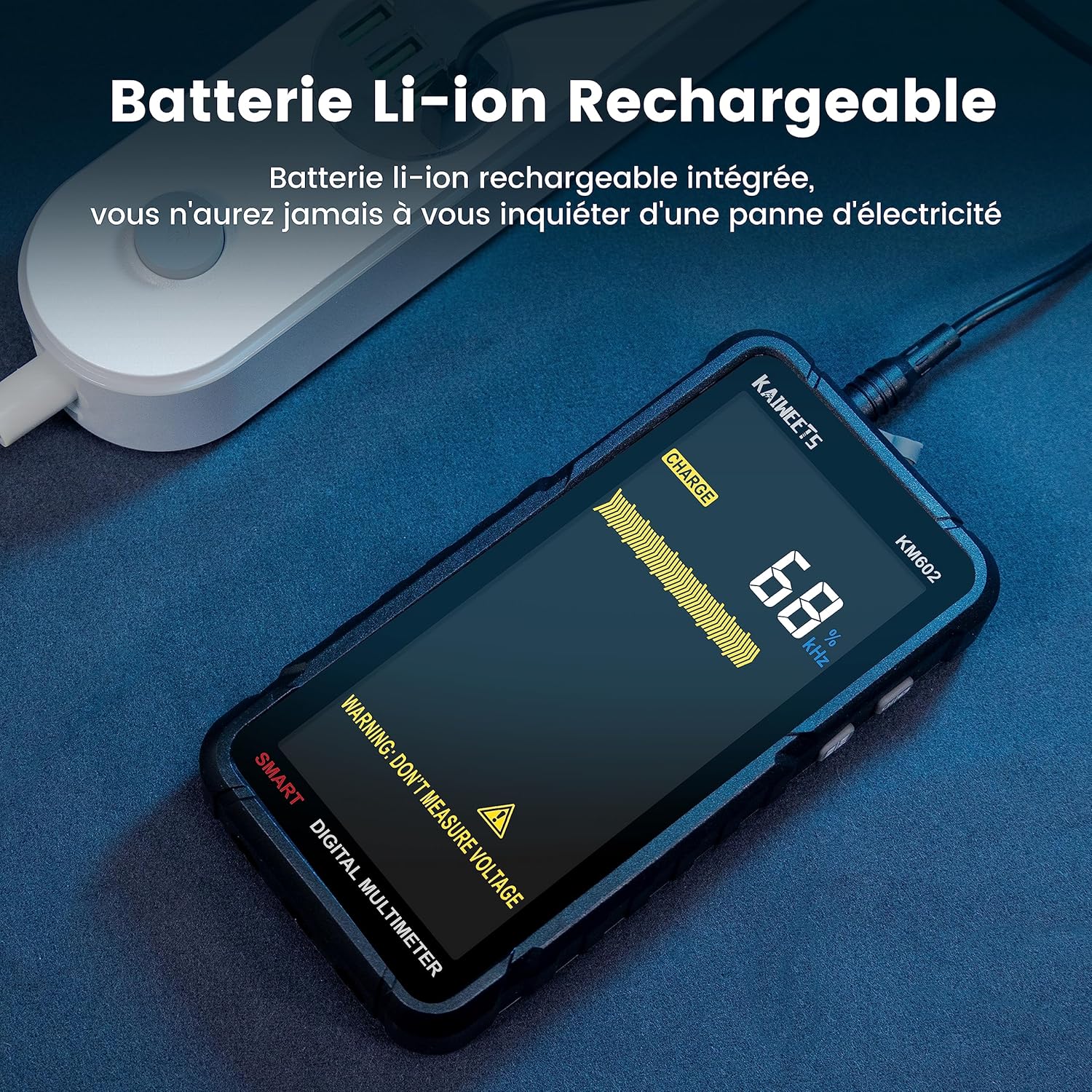 Detalle de Multimètre automatique rechargeable KAIWEETS (6000 comptes) : mesure CA/CC, résistance, continuité