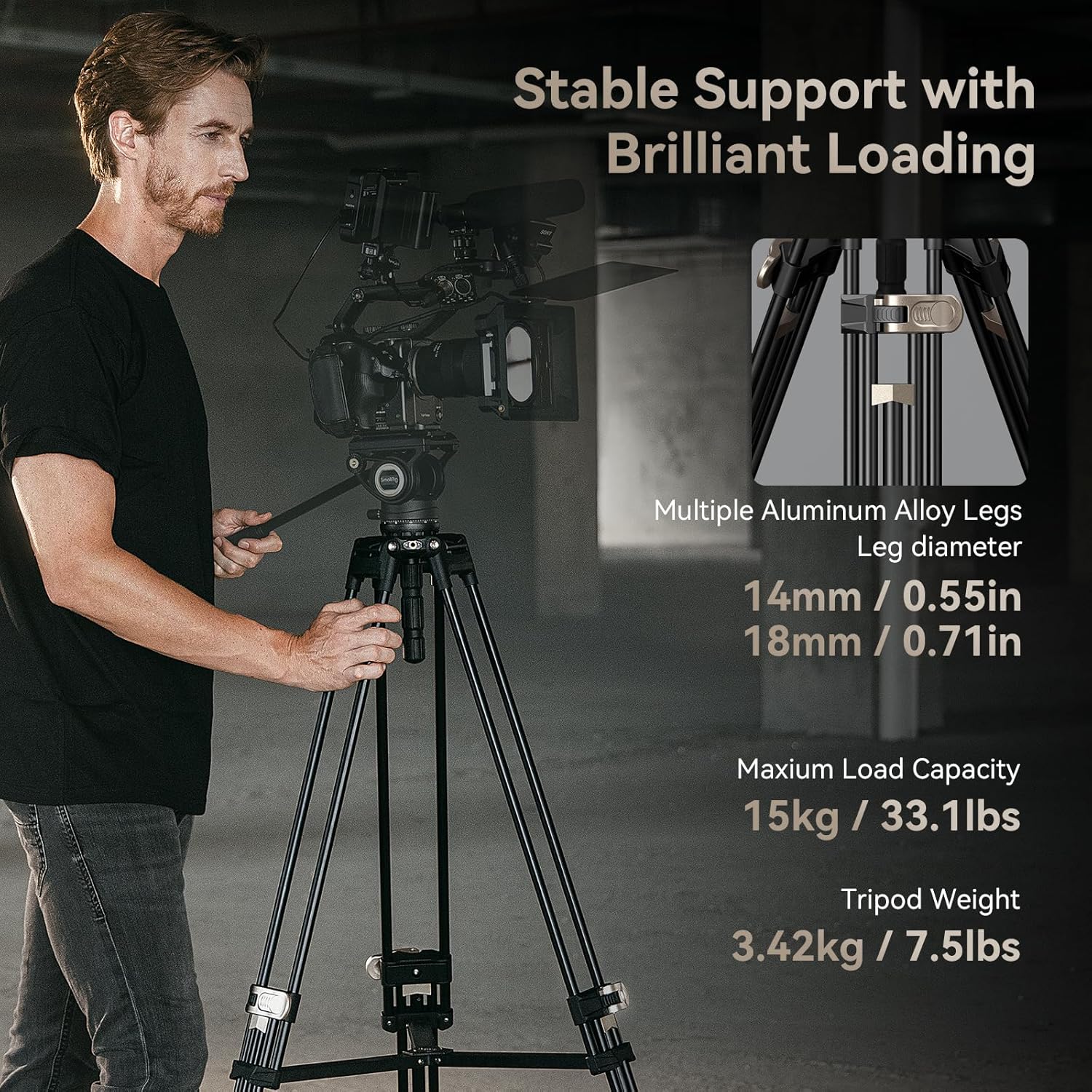 Thumbnail 2 de SMALLRIG Trépied vidéo robuste AD-80 FreeBlazer (4164) 180 cm avec adaptateur 75 mm