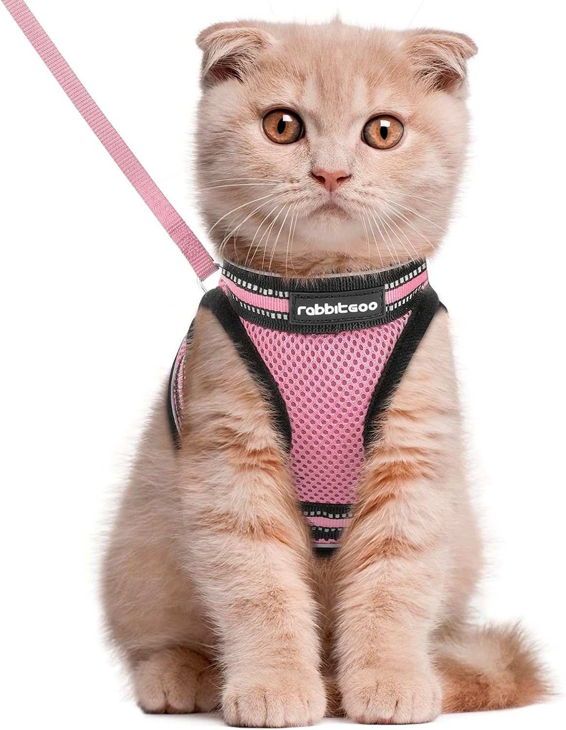 Detalle de rabbitgoo Katzengeschirr mit Katzenleine-Set (ausbruchsicher, verstellbar) Rosa – für Kitten & Welpen
