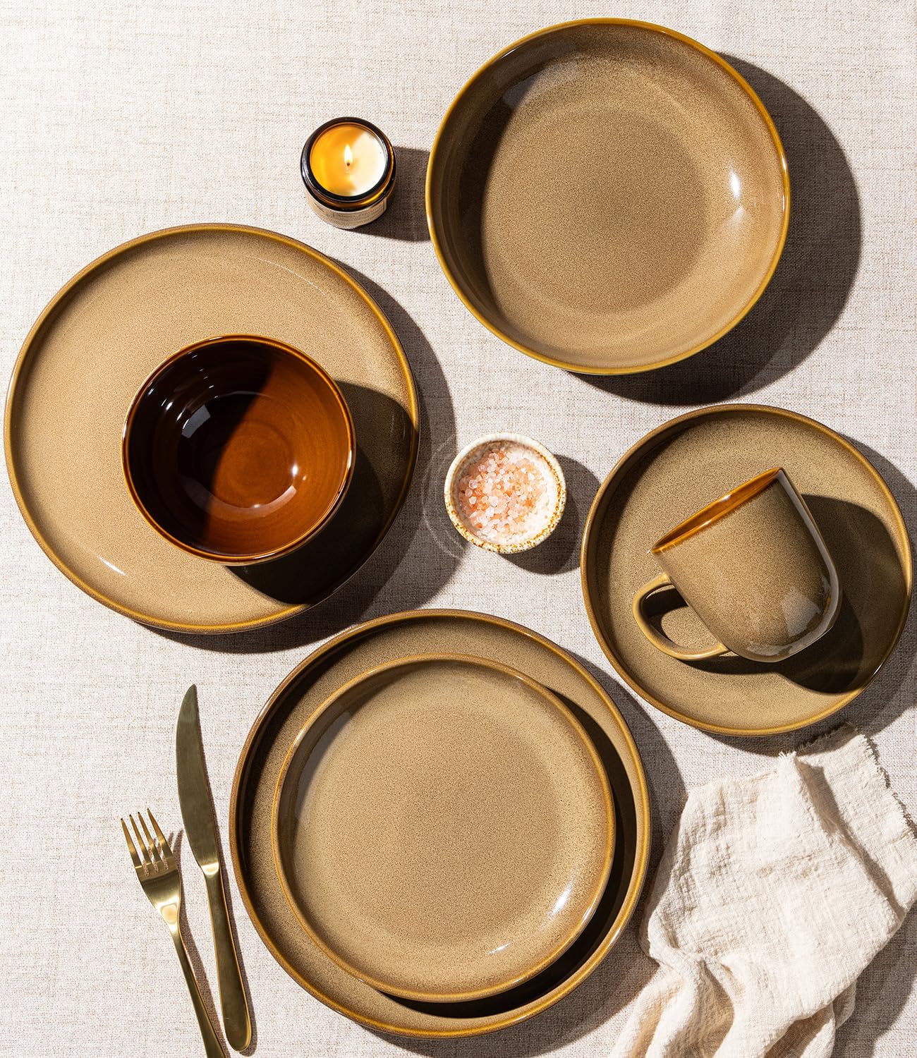 Detalle 2 de LERATIO 12-Piece Ceramic Dinnerware Set for 4 – Chestnut