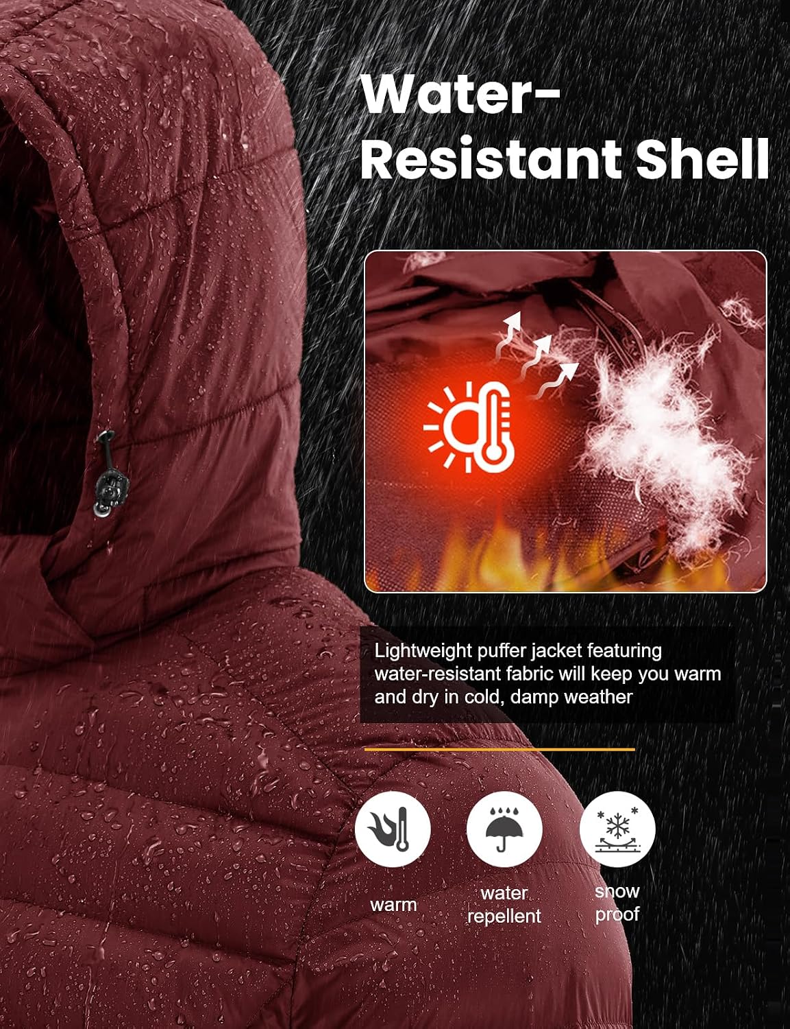 Thumbnail 6 de TBMPOY Men's Lightweight Puffer Jacket with Detachable Hood, Water-Resistant Shell