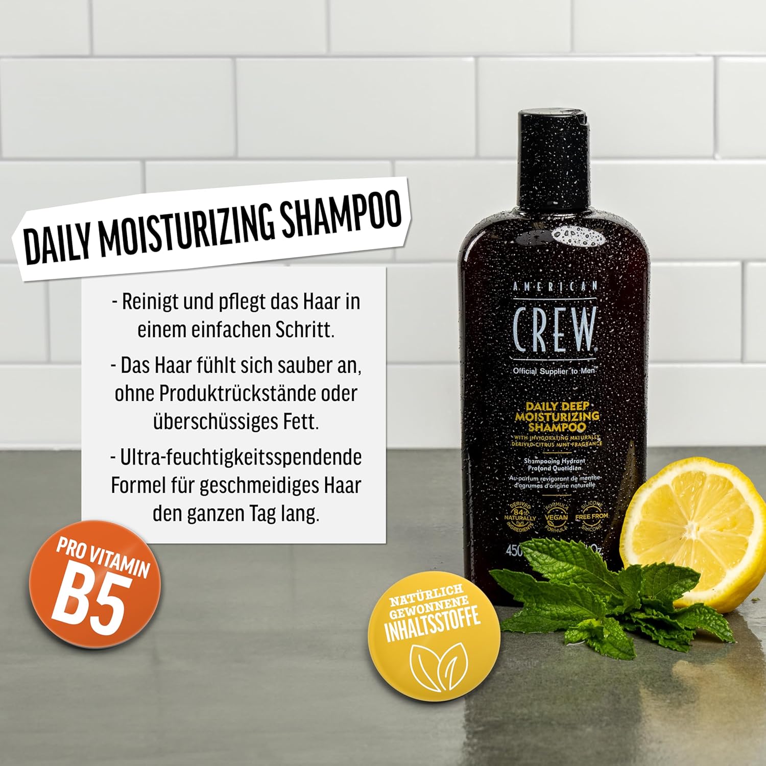 Thumbnail 2 de AMERICAN CREW Daily Deep Moisture Shampoo (250 ml) – Pflegeshampoo ohne Silikone mit Citrus & Minze