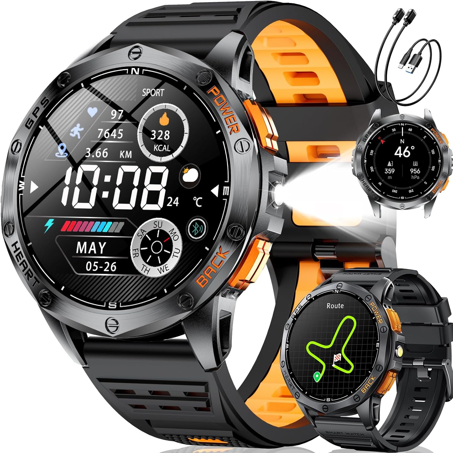 Detalle de LIGE Smartwatch Uomo DM1-H: GPS, Bussola, Altimetro e Chiamate Bluetooth per Avventure e Fitness