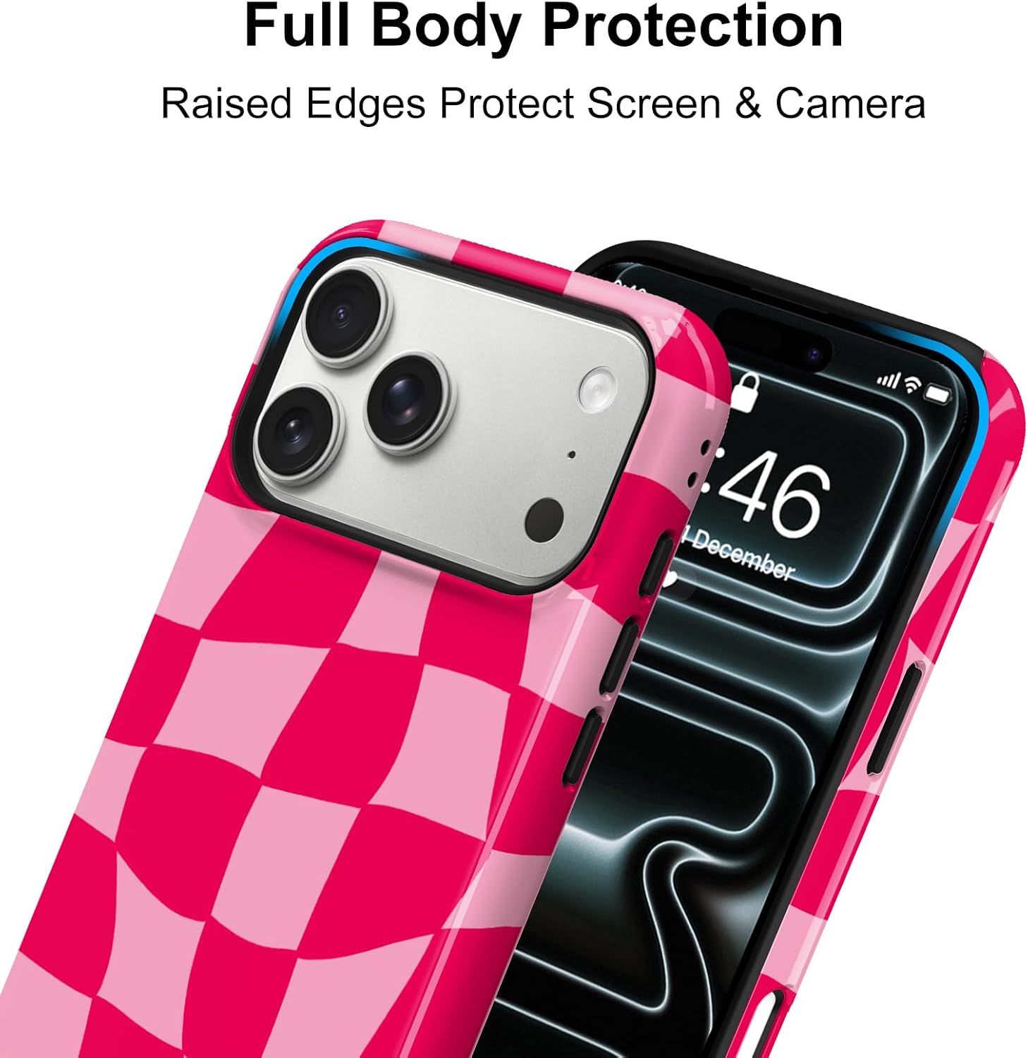 Thumbnail 2 de MZELQ iPhone 17 Pro Case, Hot Pink Checkerboard, Magnetic Glossy Cover