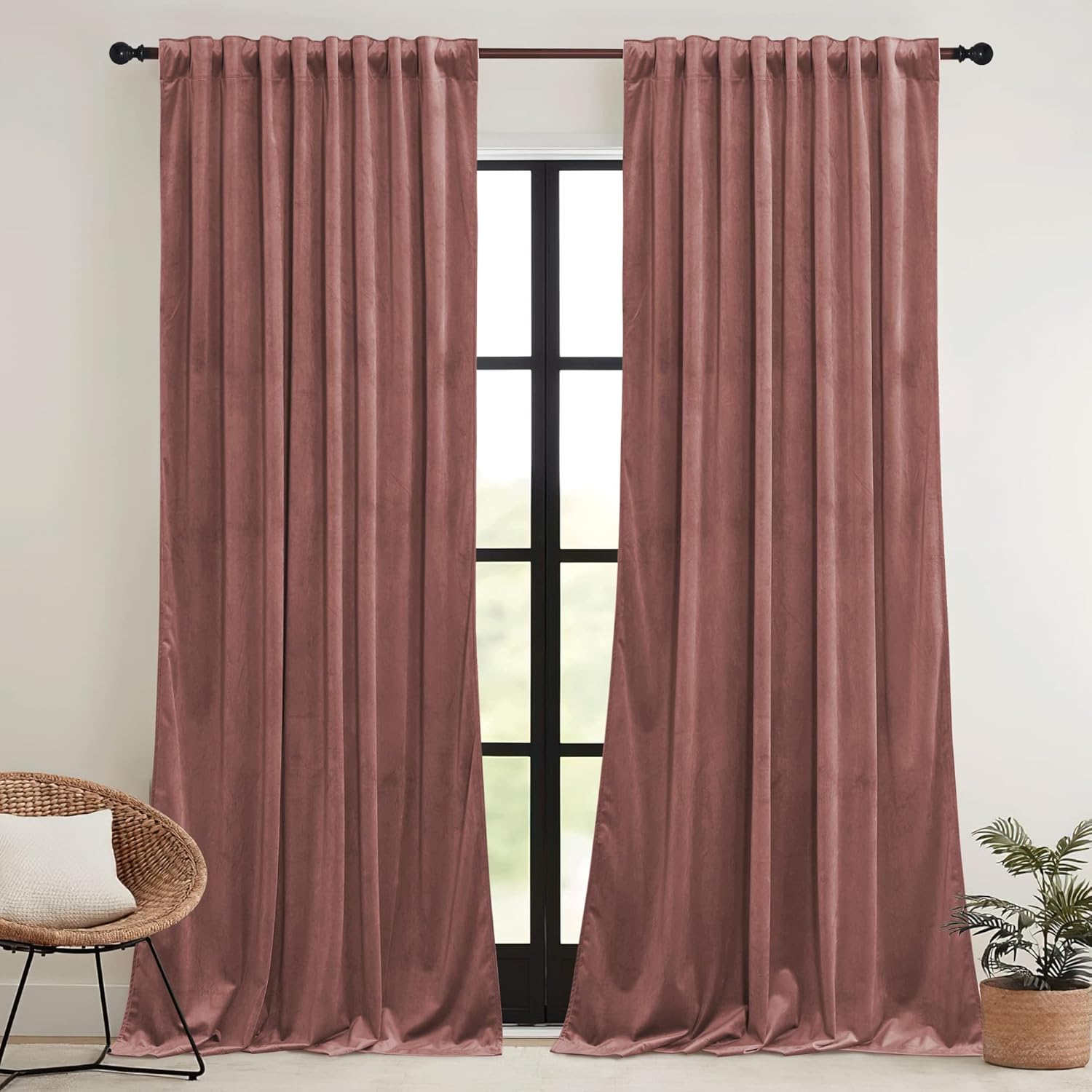 Thumbnail 1 de RYB HOME Dusty Pink Velvet Curtains – 84 Inch, 2 Panels (104” Wide Total) for Room Darkening & Energy Efficiency