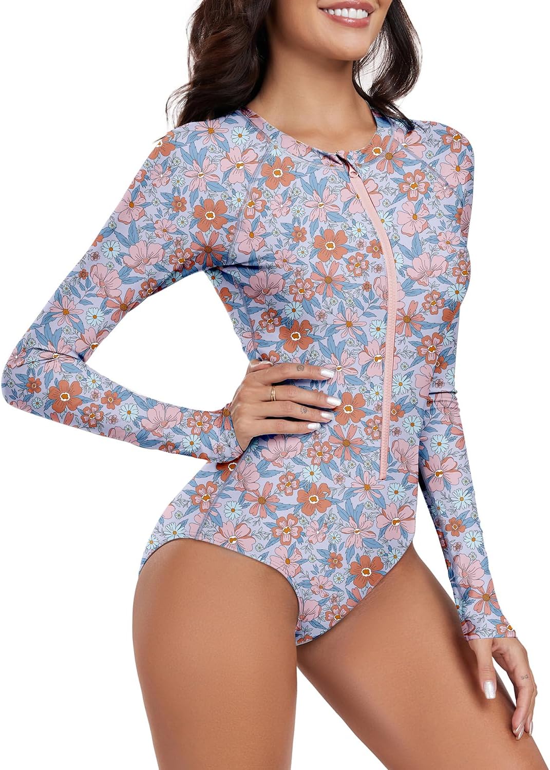 Detalle 2 de Century Star UPF 50+ Long Sleeve Rash Guard Swimsuit for Women — Floral, Full Coverage