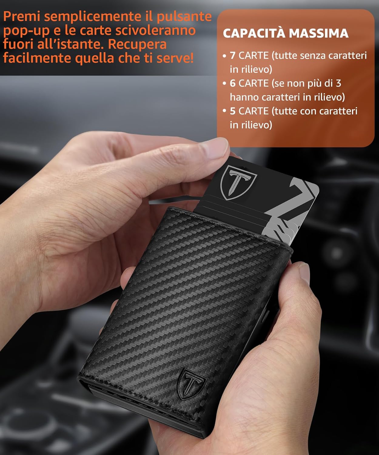 Thumbnail 3 de Portafoglio uomo TEEHON slim RFID con blocco magnetico, porta carte pop-up e tasca con cerniera