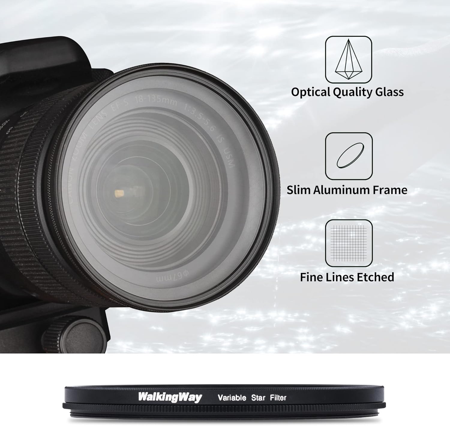 Detalle de Walking Way Sparkle Star Filter - 67 mm Variable Twinkle Effect