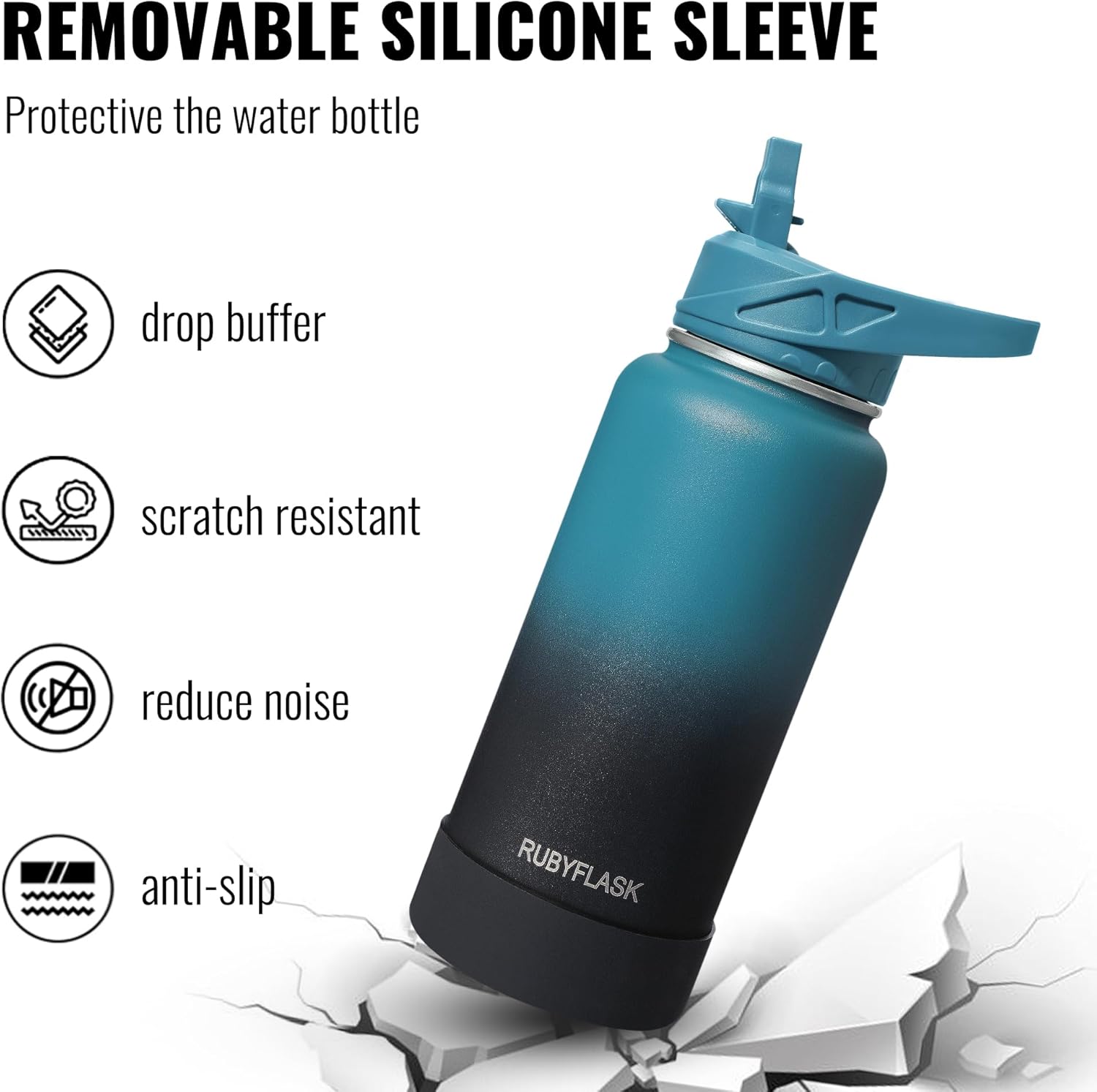Thumbnail 4 de Rubyflask 32oz Insulated Water Bottle with Straw — Stainless Steel Vacuum Flask with 3 Lids (Indigo Black)