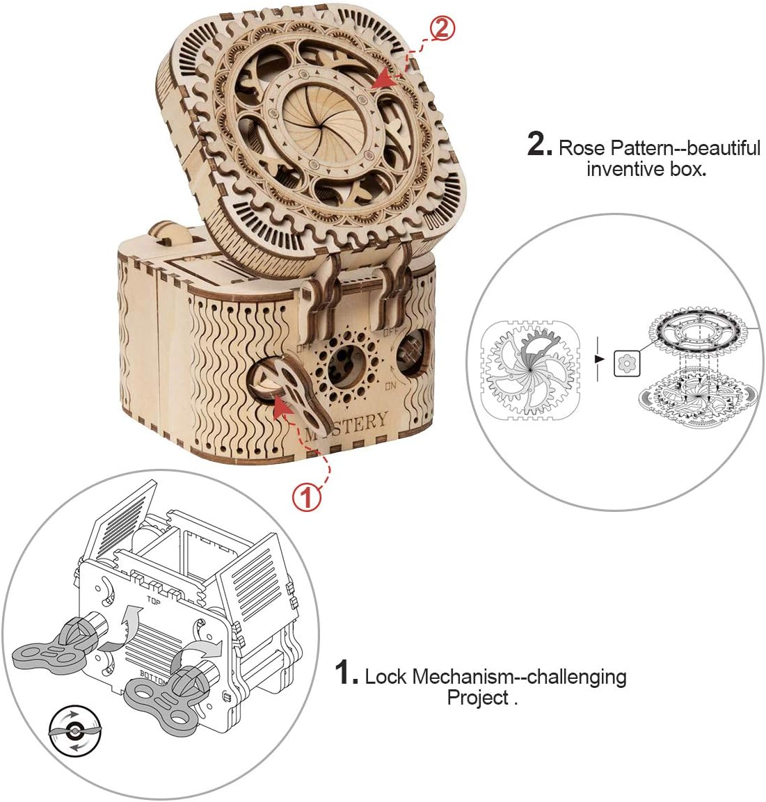 Detalle de ROKR Maquette Bois Puzzle 3D — Boîte aux trésors en bois (sans colle)