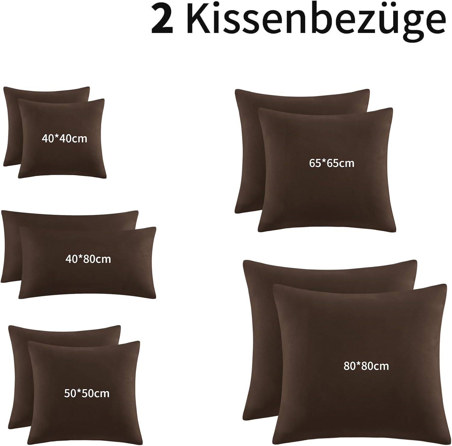 Thumbnail 5 de Aisbo Kissenbezug 80x80 cm – 2er Set aus Mikrofaser in Braun mit Reißverschluss