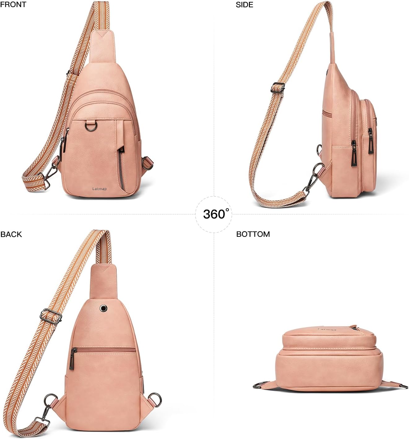 Thumbnail 5 de LATMAP 7L Women’s Sling Bag (Crossbody/Chest Bag) – PU Leather, Waterproof & Anti-Theft Zip Pockets