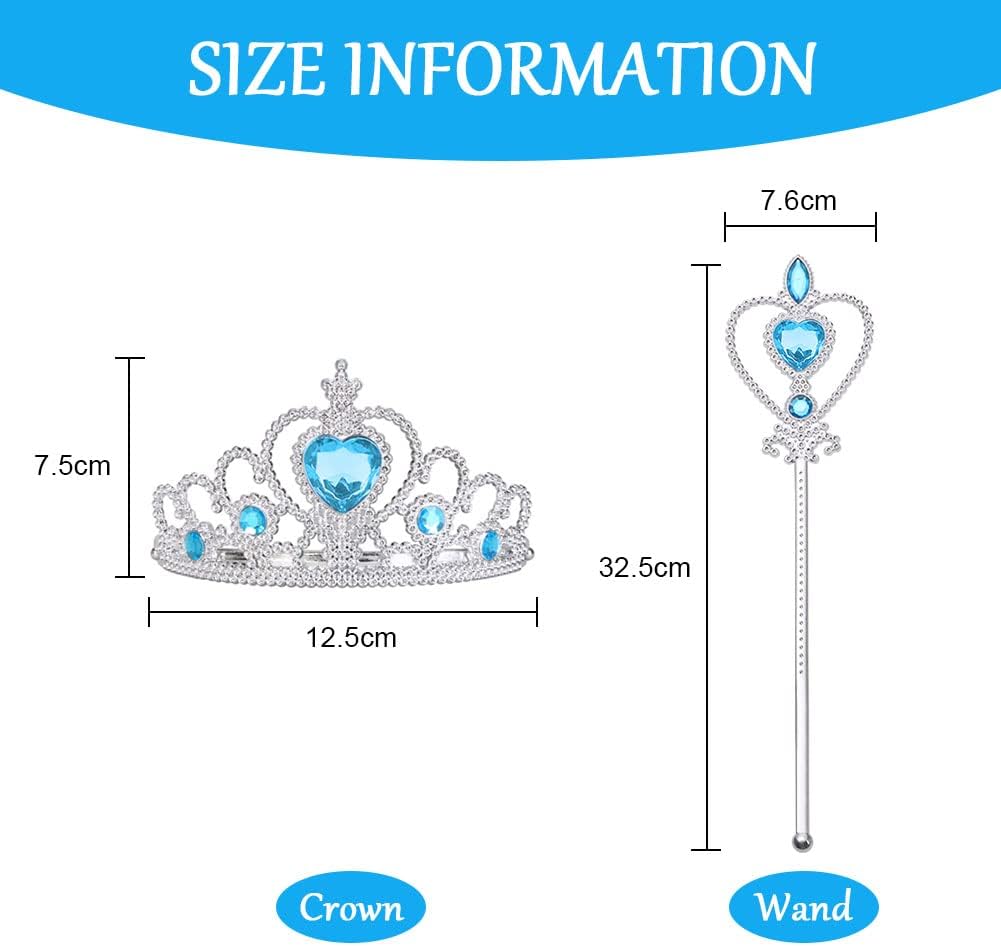Detalle de Vicloon Elsa Costume Ragazze Principessa – Set completo 3 pezzi con corona e bacchetta
