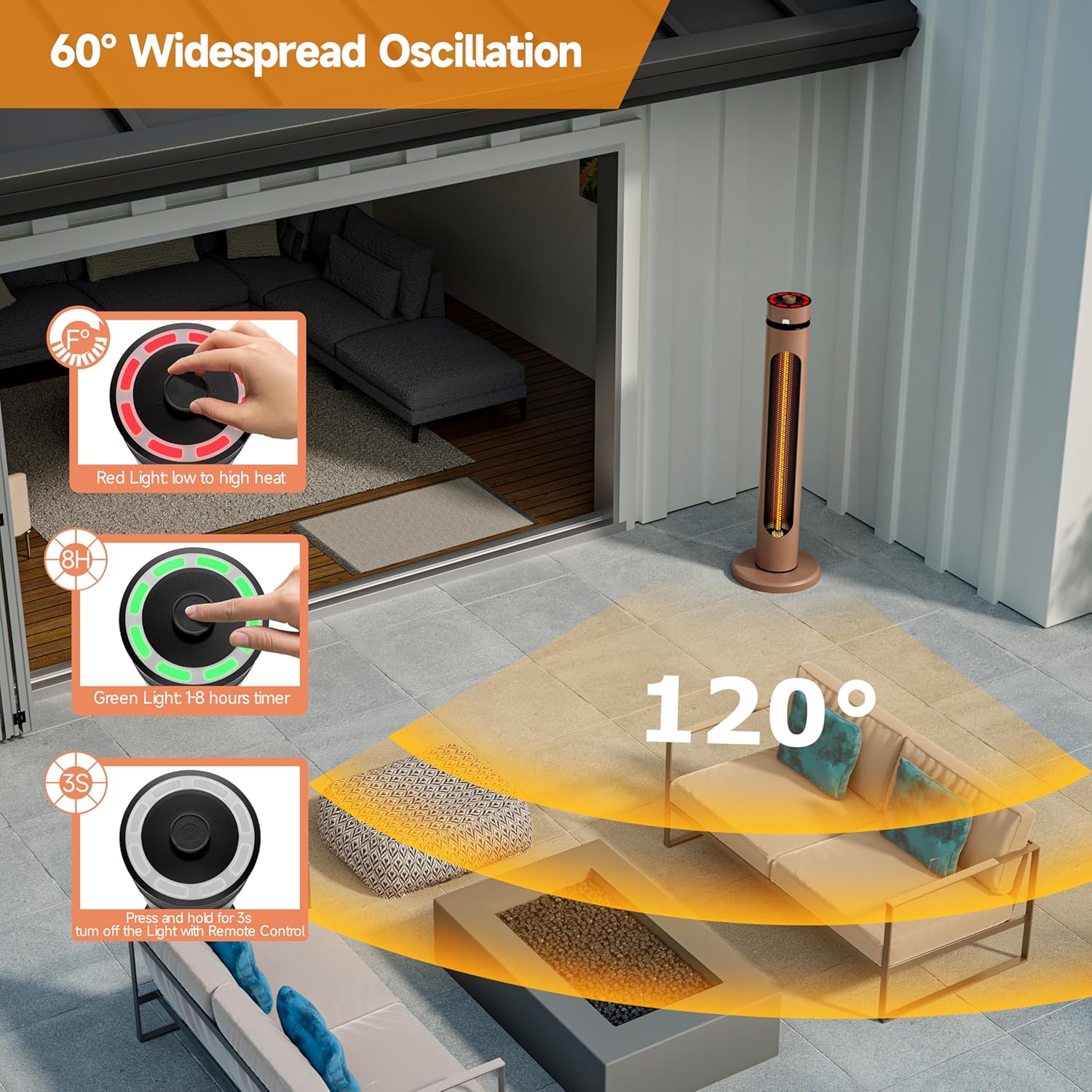 Thumbnail 3 de Portable Infrared Patio Heater 1500W with 8 Levels