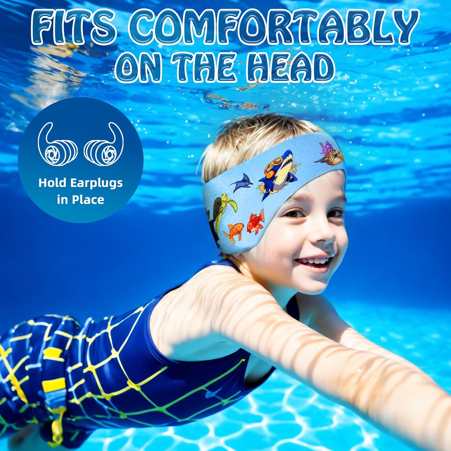 Thumbnail 1 de Swimming Headband for Kids by YUHENGLE – 2 Pairs Waterproof Ear Plugs & Adjustable Swim Band