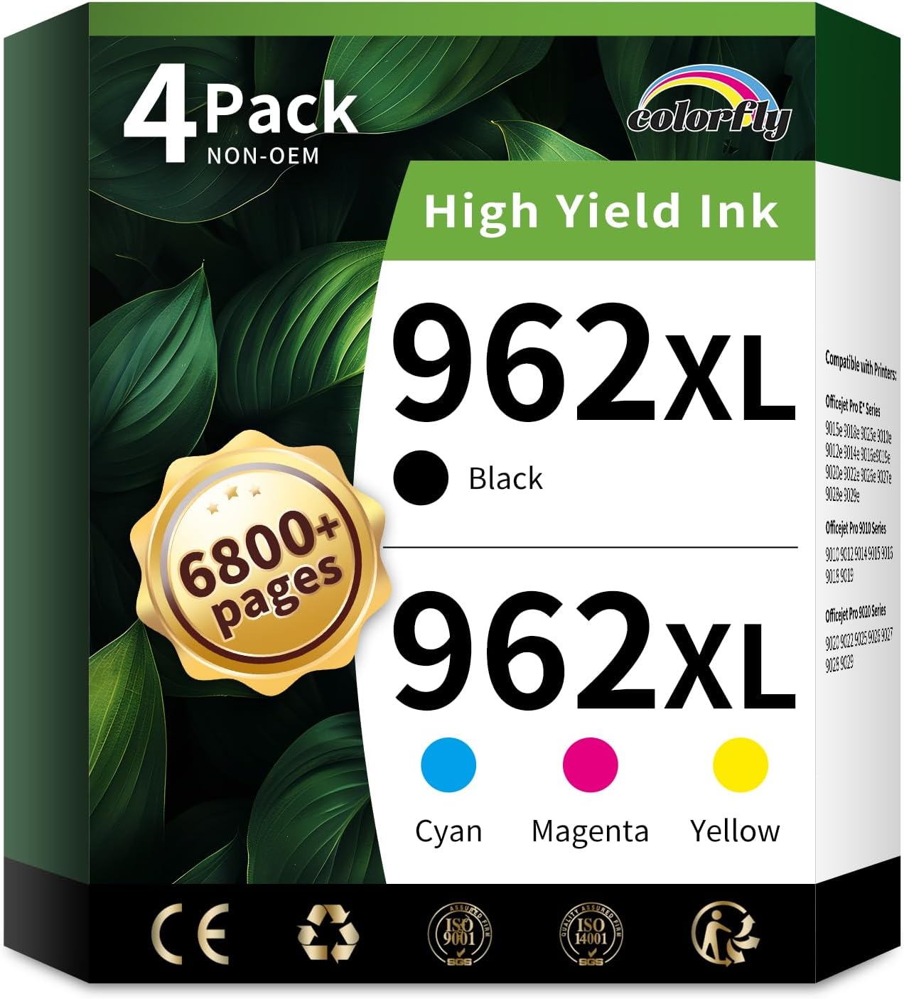962XL Ink Cartridges Combo Pack (Compatible Replacement for HP 962XL) — 4-Pack Black/Cyan/Magenta/Yellow