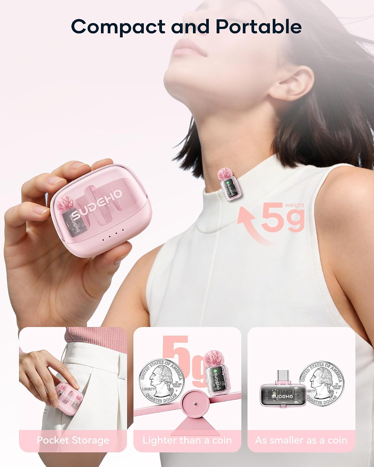 Detalle 1 de Wireless Mini Lavalier Microphones, Pink