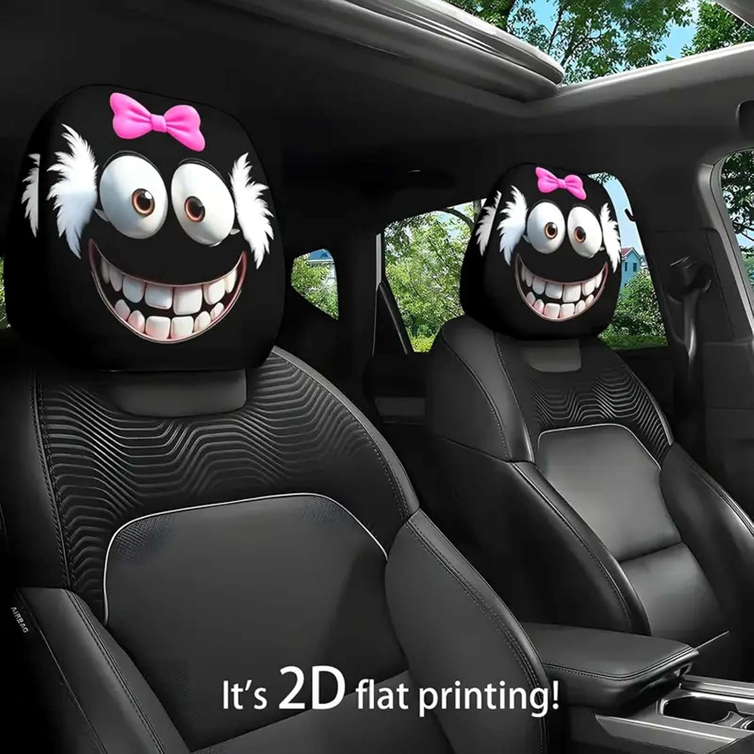 Detalle de Xiciki 4PCS Car Headrest Covers – Cartoon Eye Design, Elastic, Universal Fit (2 Pink, 2 Blue)