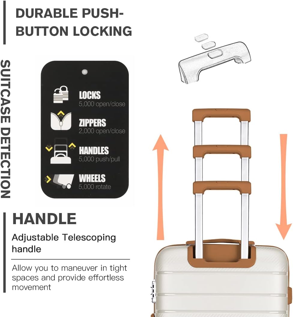 Detalle de Kono Lightweight Suitcase: Polypropylene Hard Shell Hand Luggage with TSA Lock and 4 Silent Wheels