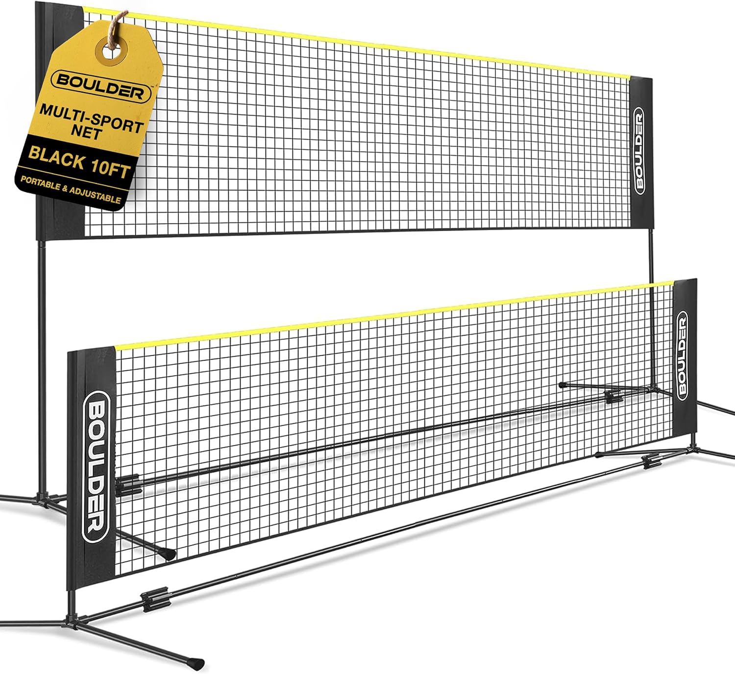 Boulder Portable Badminton Pickleball Net with Foldable/Extendable Poles (Up to 5 ft) for Multi-Sport Play