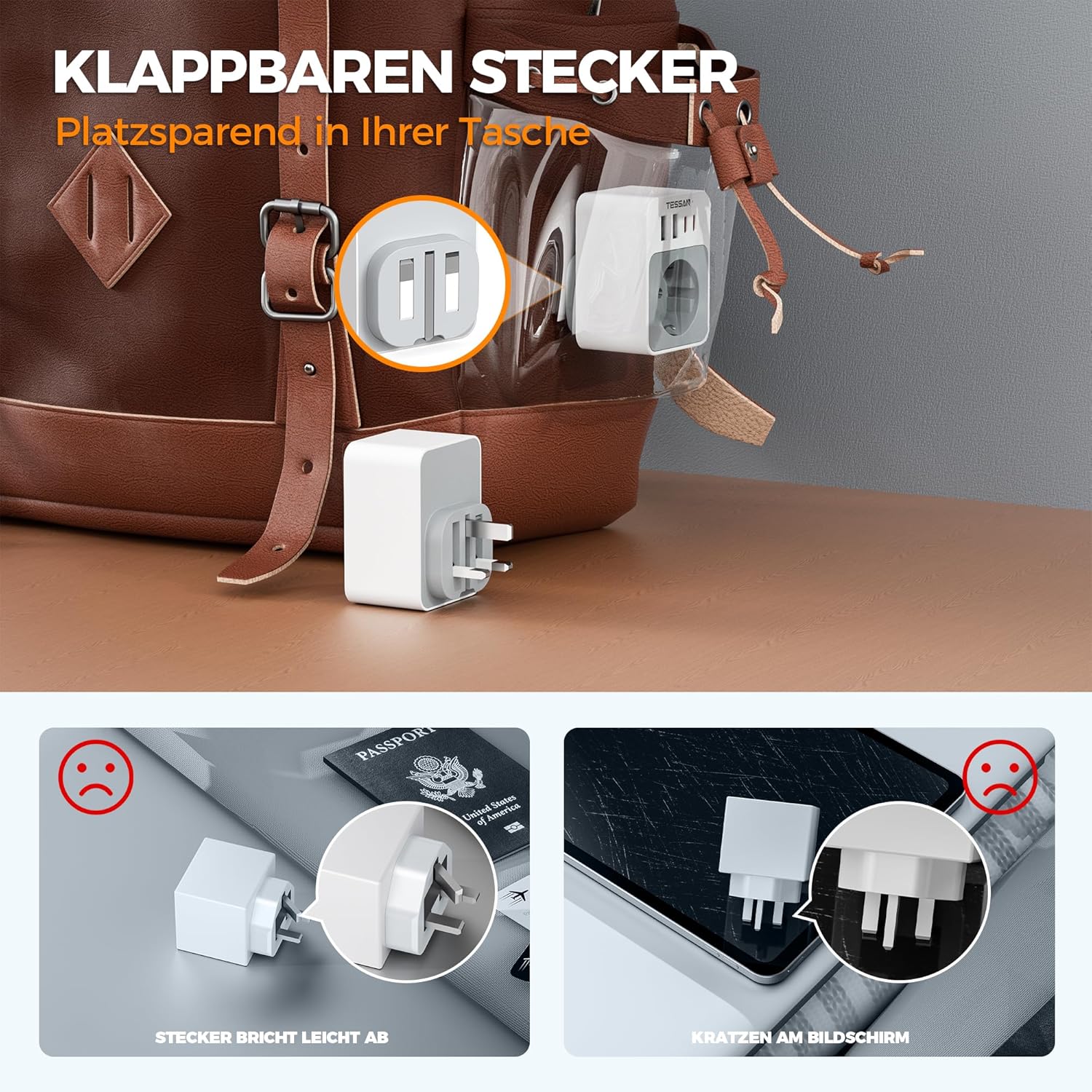 Detalle de TESSAN Adapter England Reiseadapter 6×4×8cm 🔌