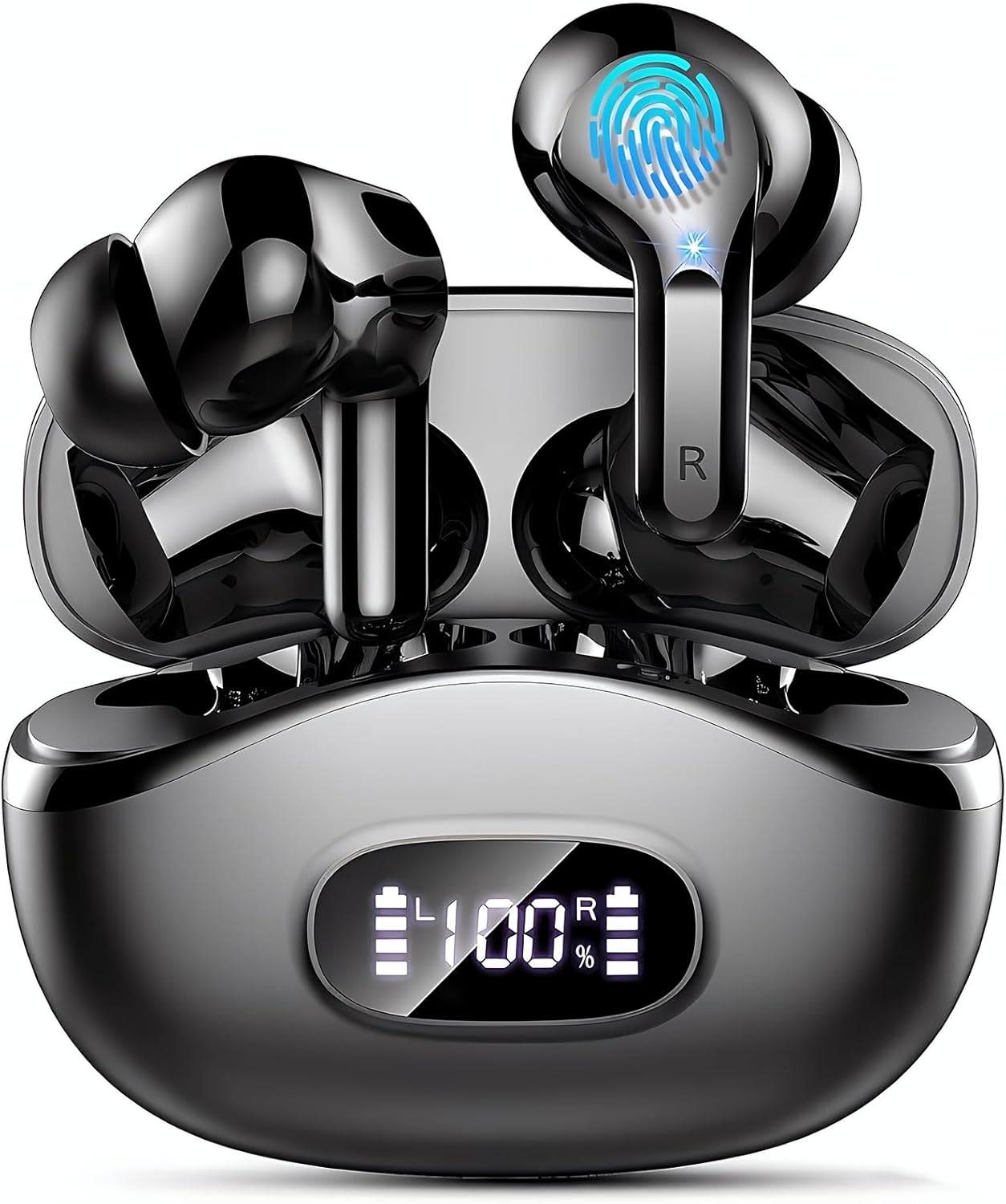 Detalle de Wireless Earbuds with 48Hrs Playtime, Bluetooth 5.4, ENC Noise Cancelling Mic, IP-X7 Waterproof, USB-C - Black