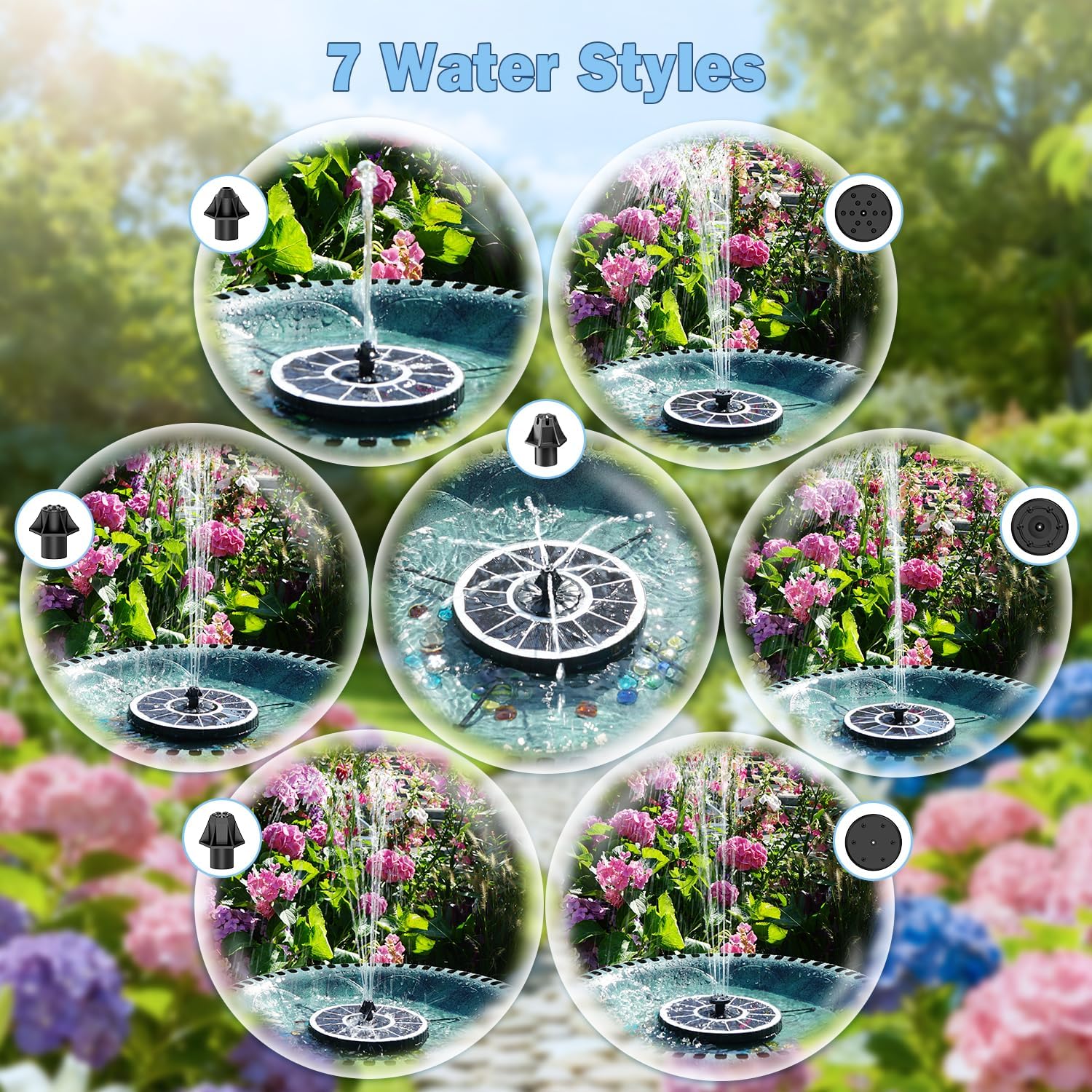 Thumbnail 4 de Fontaine Solaire Yzert 3,5W Extérieur Flottante avec Pompe Bassin – 7 buses et 4 barres rotatives