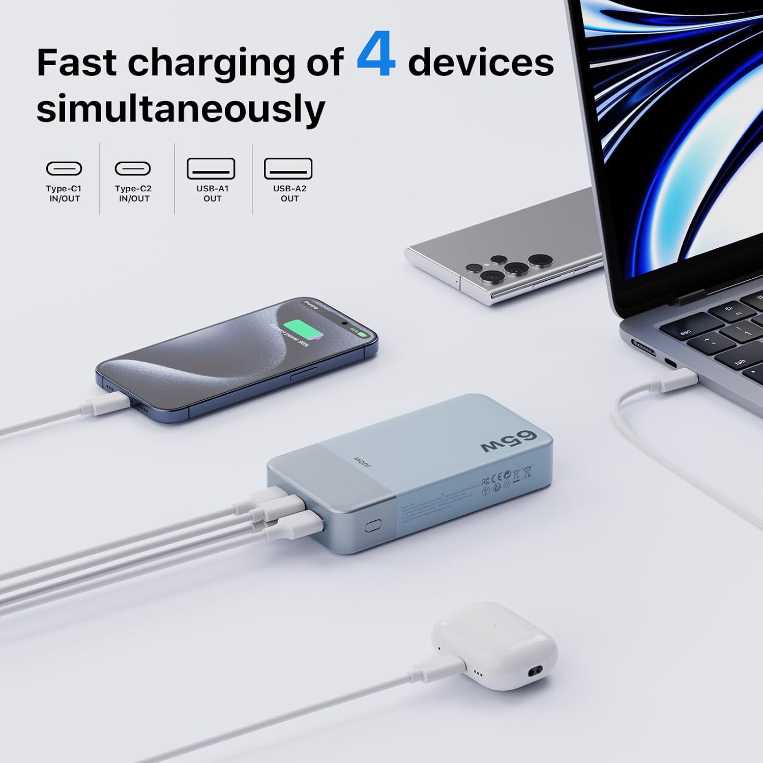 Detalle de JUOVI 65W Power Bank: 20000mAh Laptop Portable Charger