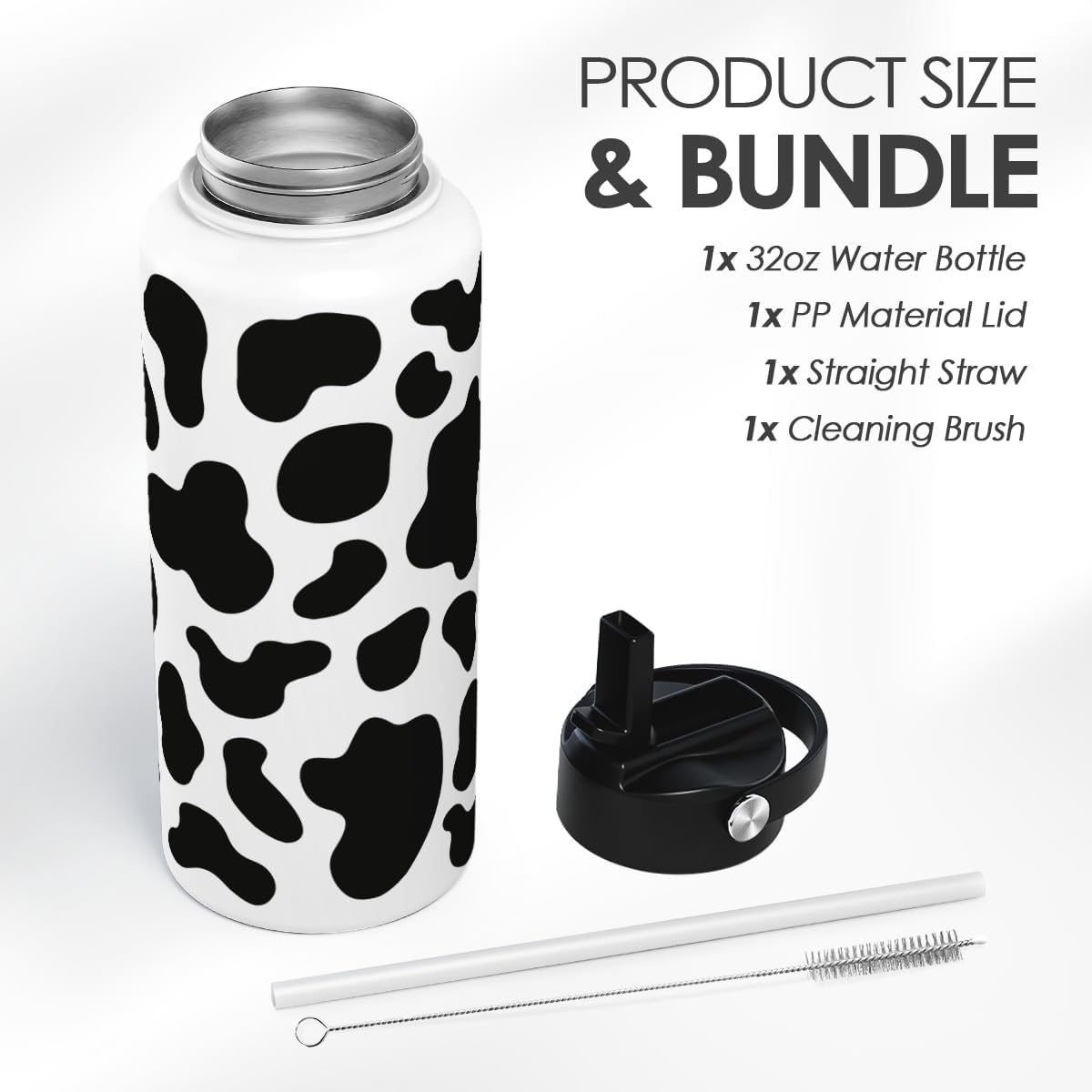 Detalle de SANDJEST SJ-DW-SS-WB32SL Cow Print Insulated Stainless Steel Water Bottle, 32 oz