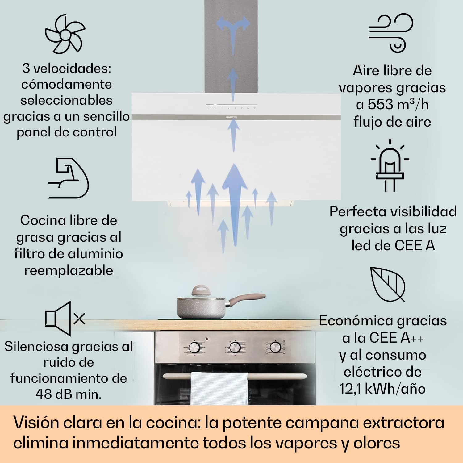 Detalle 2 de Klarstein Campana Extractora 90cm 🔥 Con Wi-Fi y Luces RGB