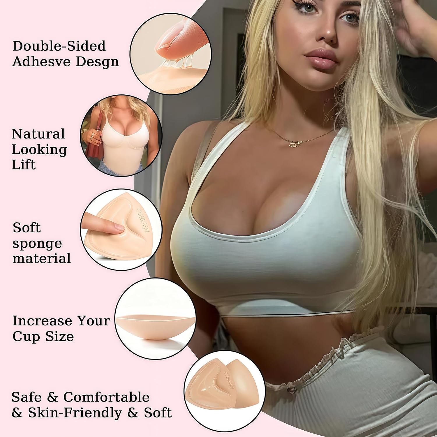 Detalle de Curlady Sticky Bra: Double-Sided Self-Adhesive Inserts for Invisible Push-Up Lift