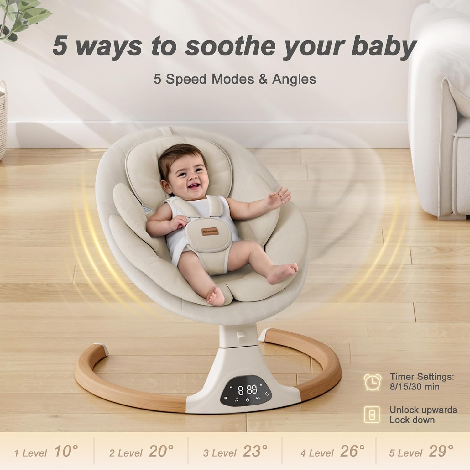 Detalle 2 de Monamii Baby Swing for Infants, 5 Speeds