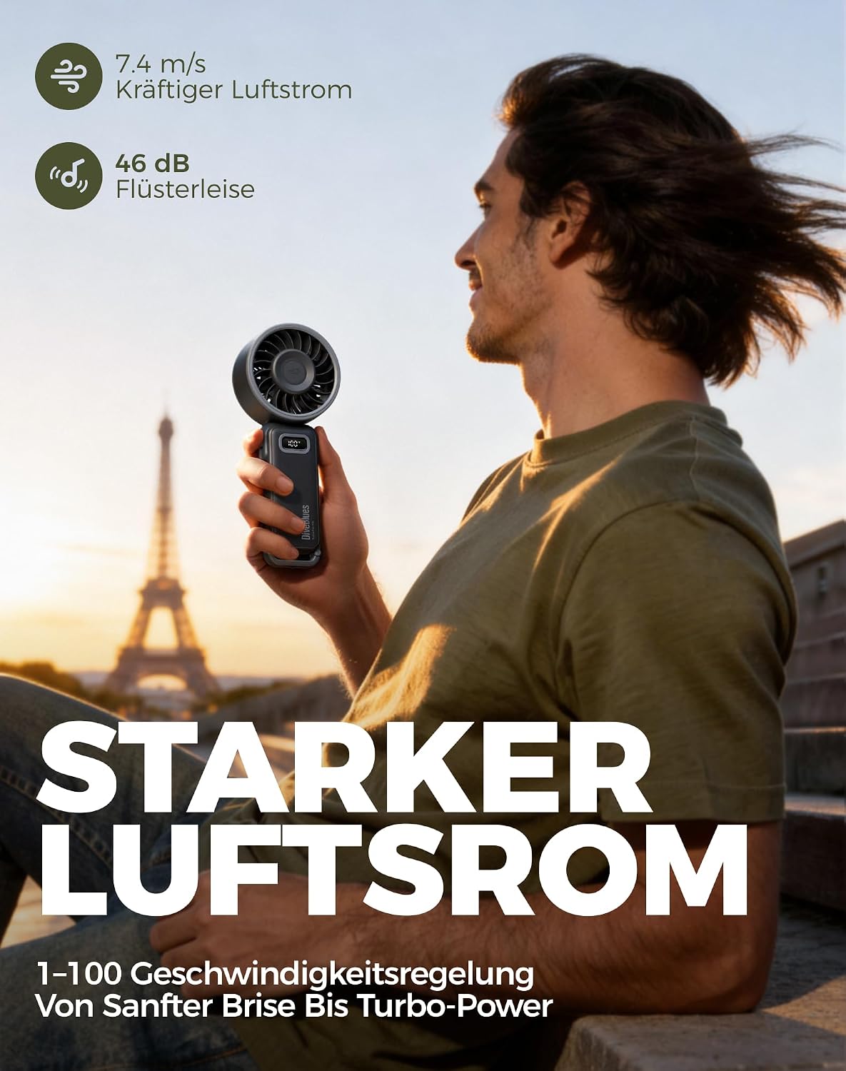 Detalle 2 de Diveblues Akku-Handventilator mit 188 g Mini-Lüfter