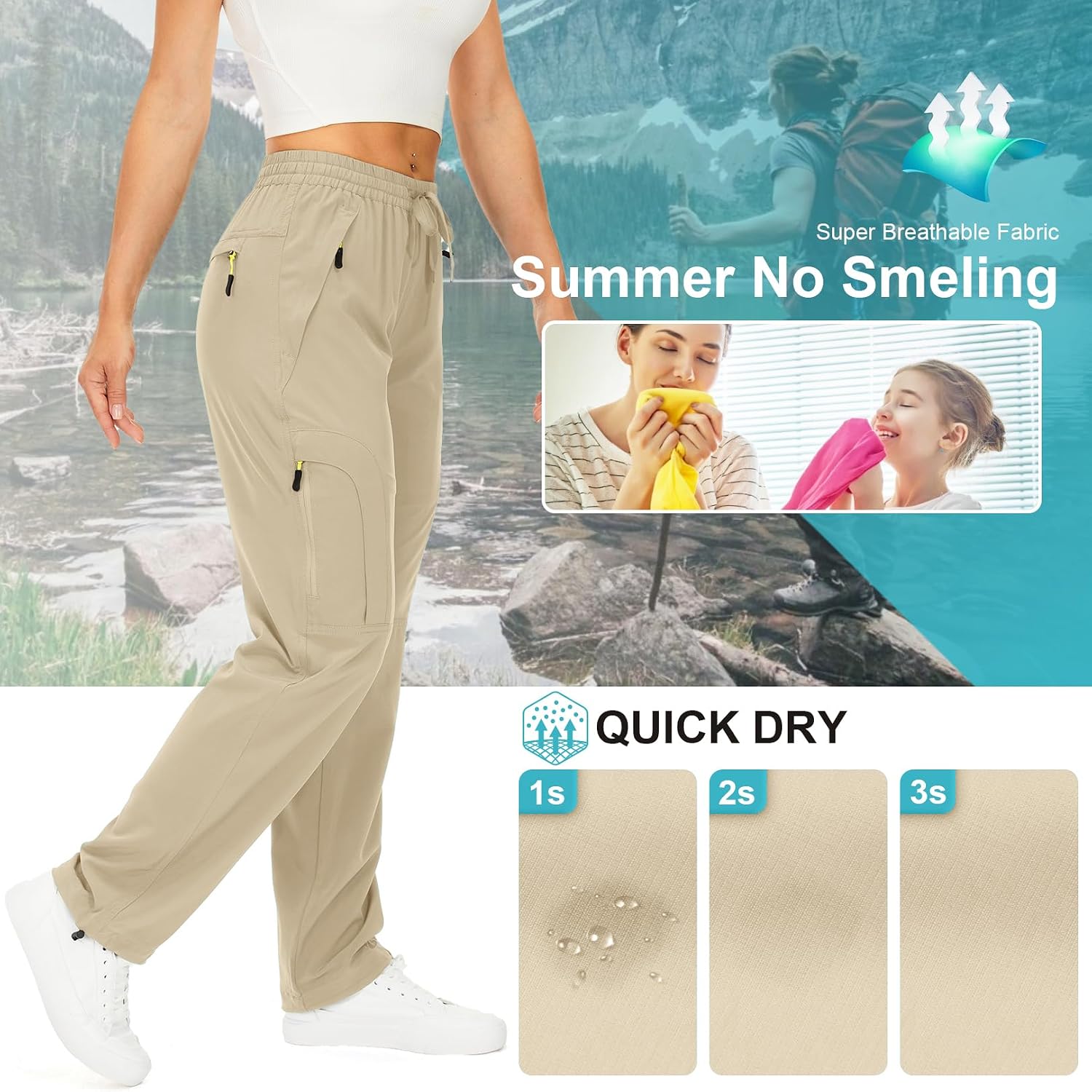 Detalle de Toomett Women's Hiking Cargo Pants, UPF 50+, Quick-Dry, Zipper Pockets