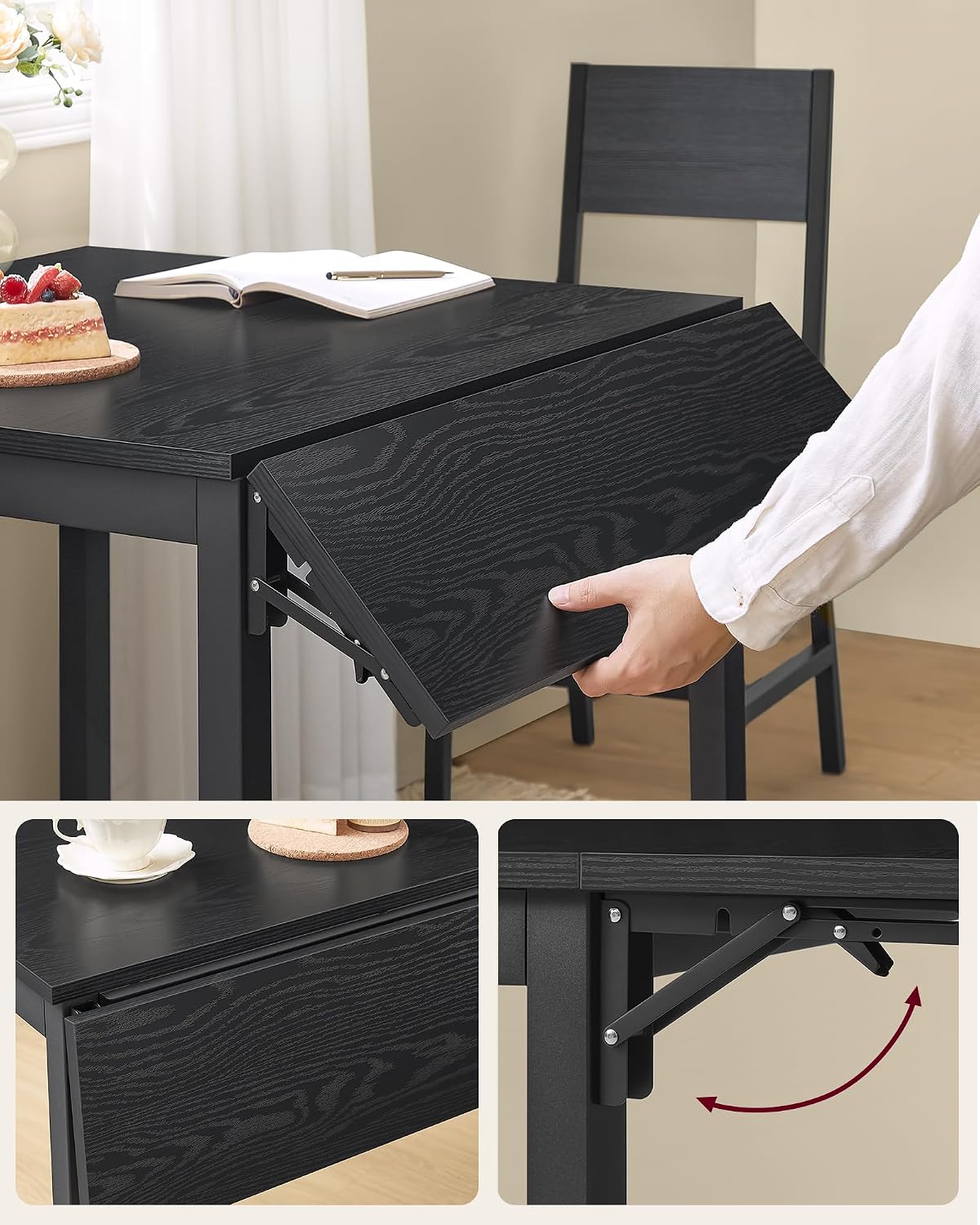 Detalle 2 de VASAGLE BARNET KDT077B03 opklapbare eettafel voor 2-4 personen, zwart