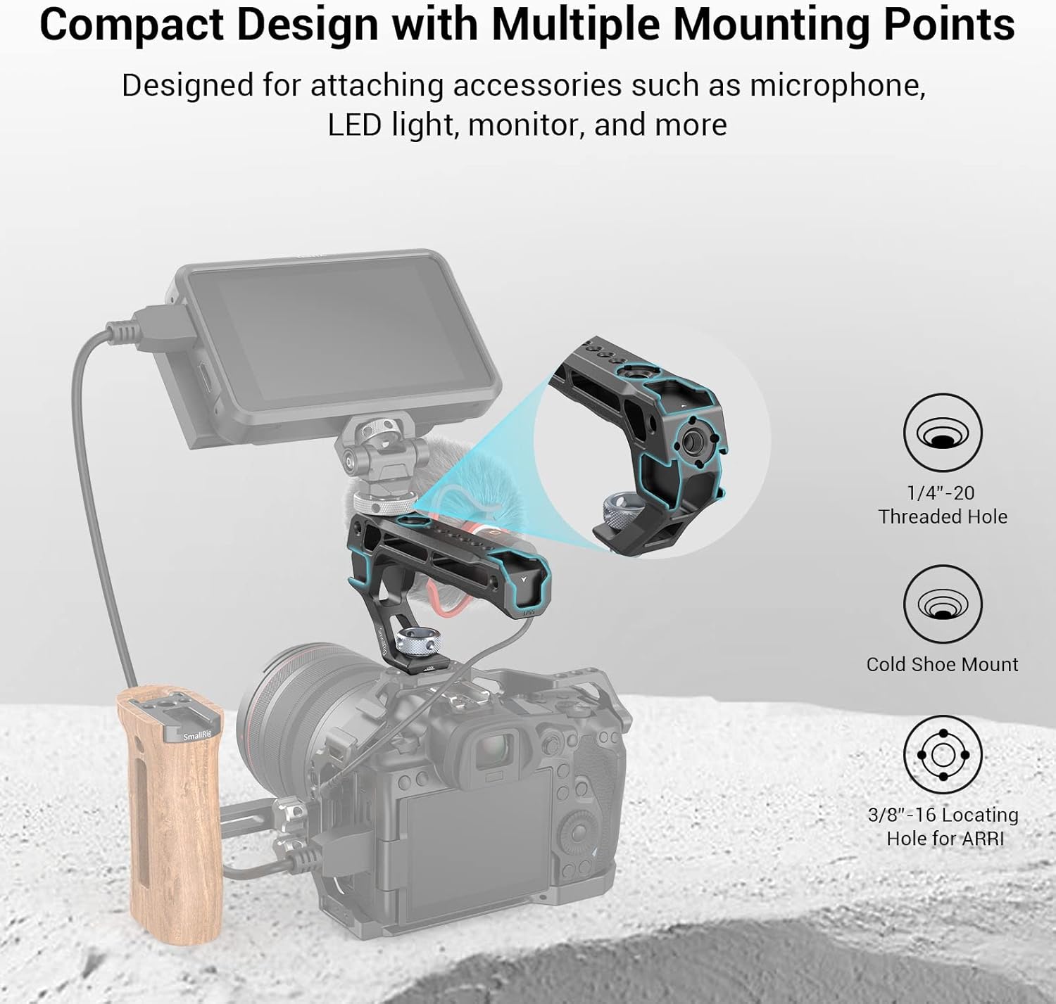 Thumbnail 3 de SmallRig Top Handle mit 3/8“-16 Locating Schraube für ARRI 3765 – oberer Griff für Kamera-Cage, 5 Cold-Shoe-Adapter (3765, Lite 124 g)
