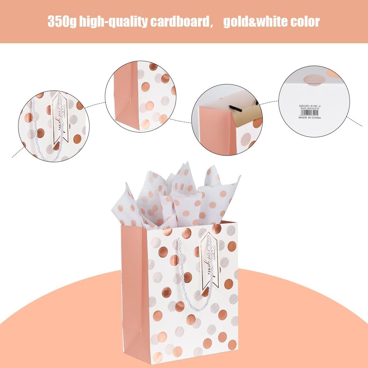 Detalle 1 de Gift bag set 12 pack, 9 inch rose gold