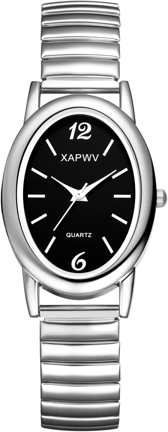 Detalle de Avaner Armbanduhr Damen Edelstahl Oval – Elastisches Band, Arabeische Ziffern, Quarzuhrenanalog 1 ATM