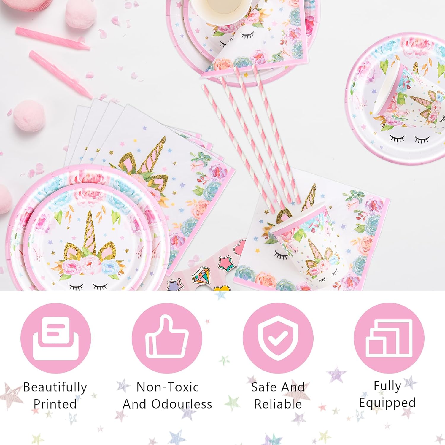 Thumbnail 2 de Aitsite Einhorn Partygeschirr-Set (100-teilig) – Geschirr für 20 Kinder auf dem Geburtstag, rosa