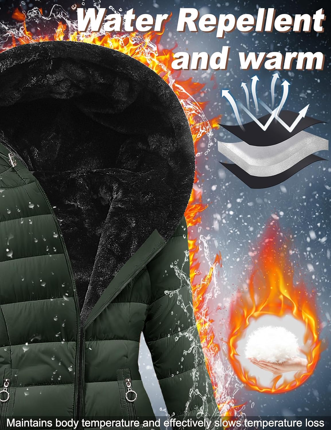 Detalle de VXVGER Women's Winter Coat with Fleece Lining
