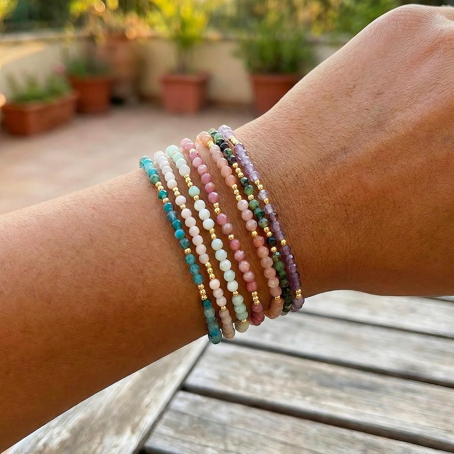 Thumbnail 6 de bySantana Zierliches Naturstein-Armband – Farbige 4mm facettierte Edelsteinperlen, elastisch 17,5 cm