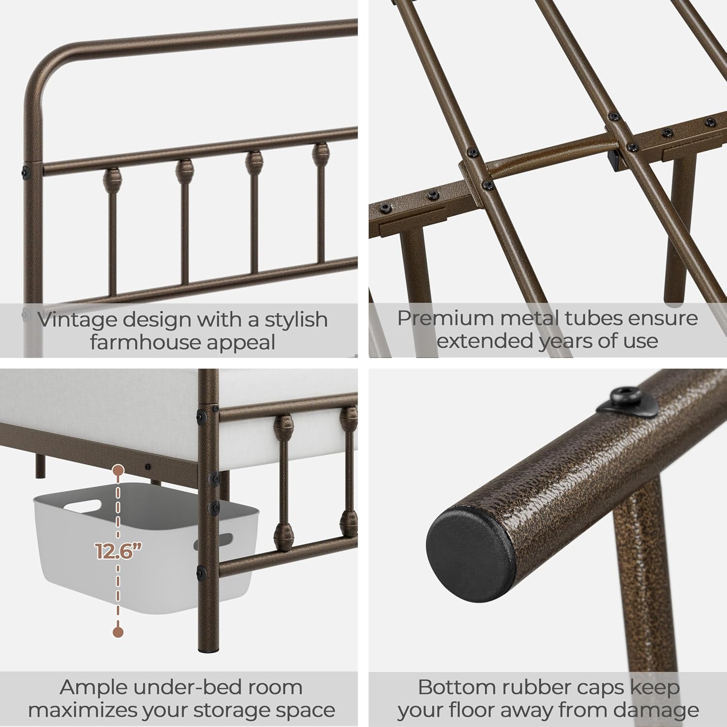 Detalle 1 de Yaheetech YT-00119417-001 King Metal Platform Bed, Victorian Headboard, Bronze