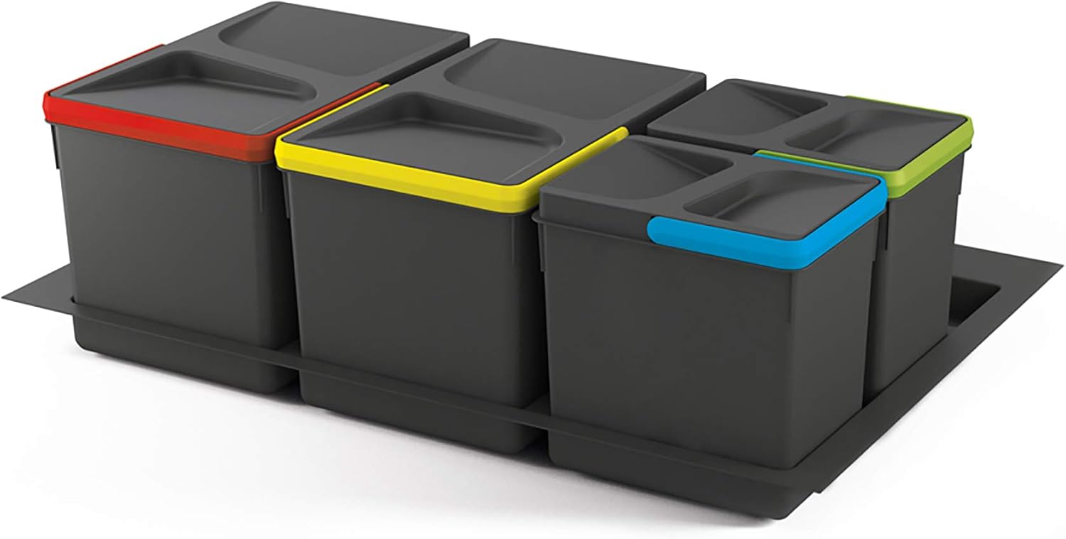 Detalle de Emuca Pattumiere per cassetto – Kit di 2 contenitori raccolta differenziata, altezza 216 mm, 12 L ciascuno