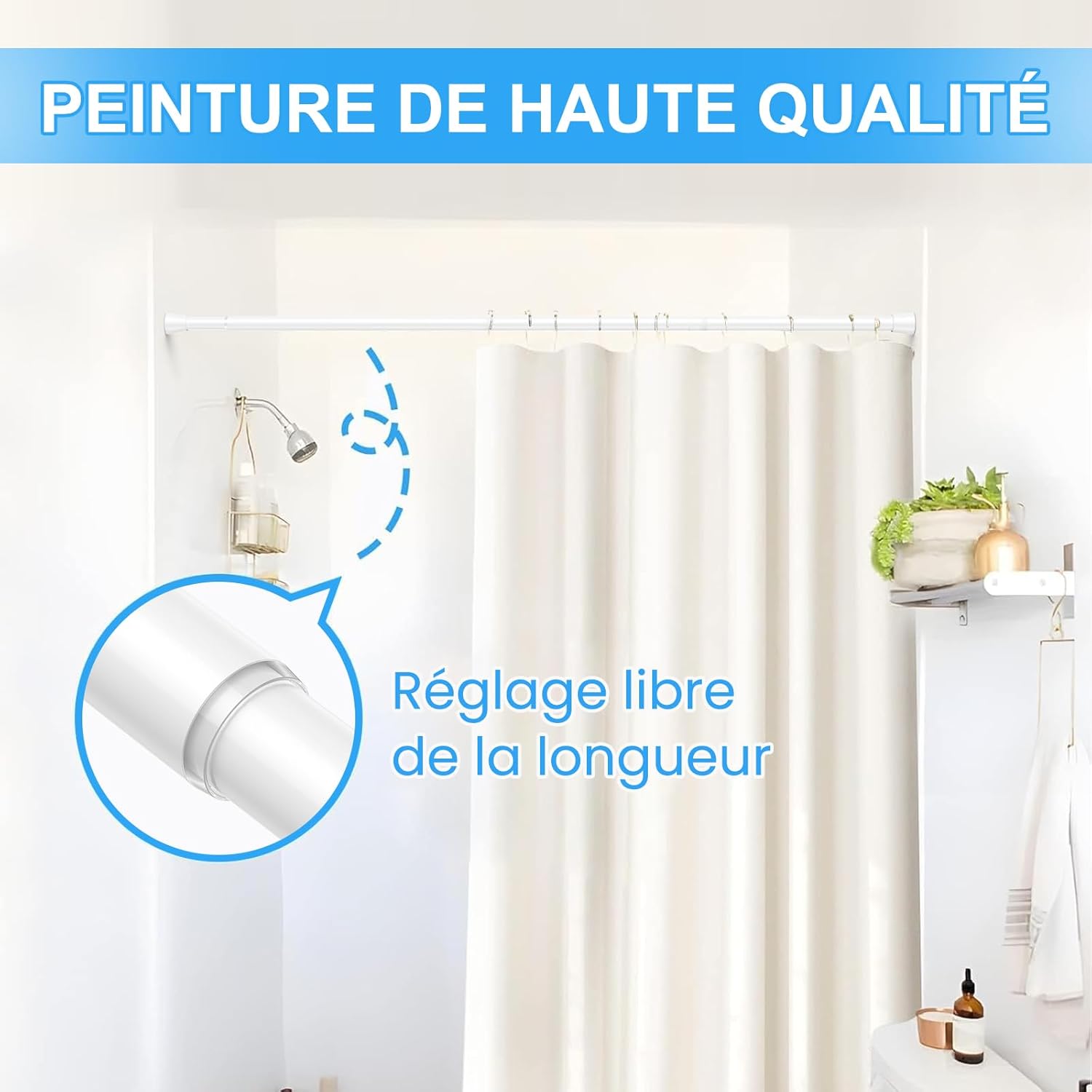 Thumbnail 5 de ZipGlo Tringle rideau sans perçage 115–195 cm, 22 mm — acier au carbone