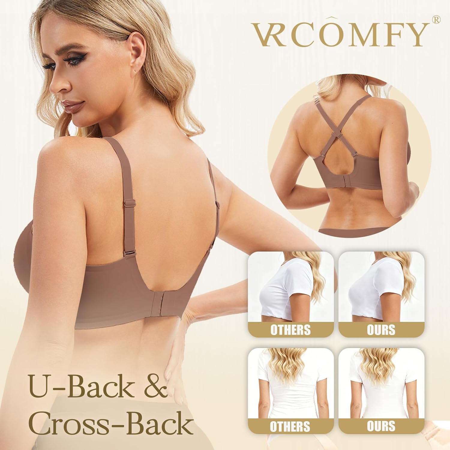 Thumbnail 3 de Jelly Wireless Bra Deep V Push Up Seamless T-Shirt Bra (wireless, no underwire) with Adjustable Straps