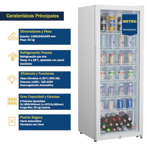 Detalle de METRO Professional GSC4240: Frigorífico para bebidas con puerta de cristal, 237 L, 4–18 °C