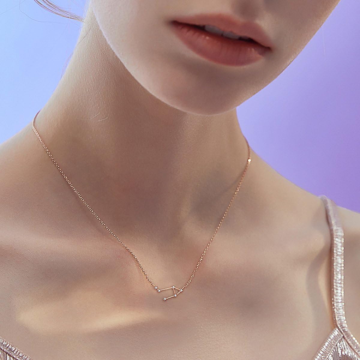 Detalle de Clearine Costellazione Collana Argento 925 con Zirconia rosa-oro, ciondolo zodiacale