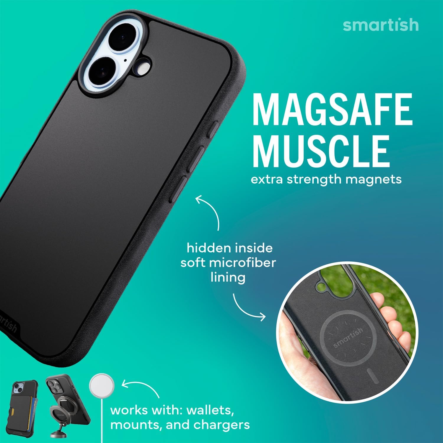 Detalle de Smartish Gripmunk iPhone 17 MagSafe Case with Camera Control Protection (Black Tie Affair)