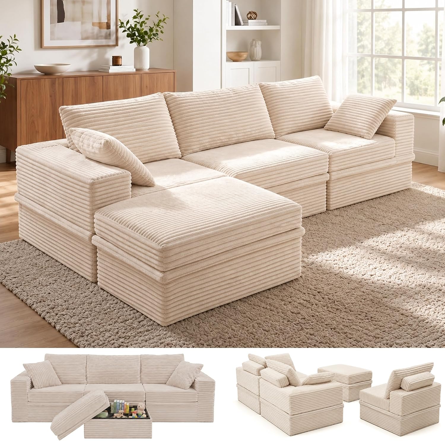 Detalle de NABUMI Sectional Sofa, Corduroy